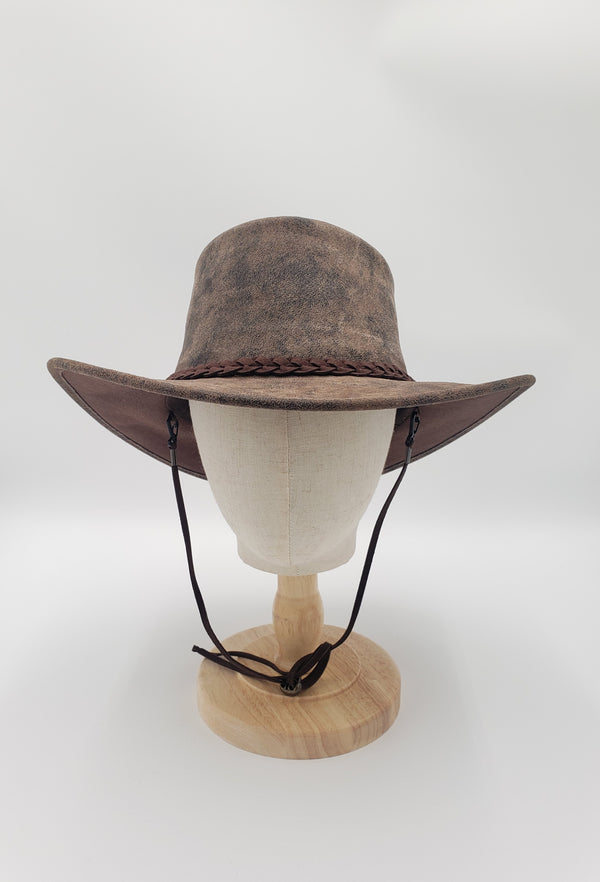 Brown Distressed Pigskin Leather Aussie Hat