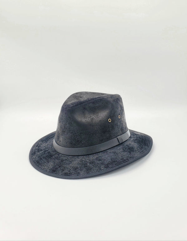 Distressed Leather Safari Hat (All Black)