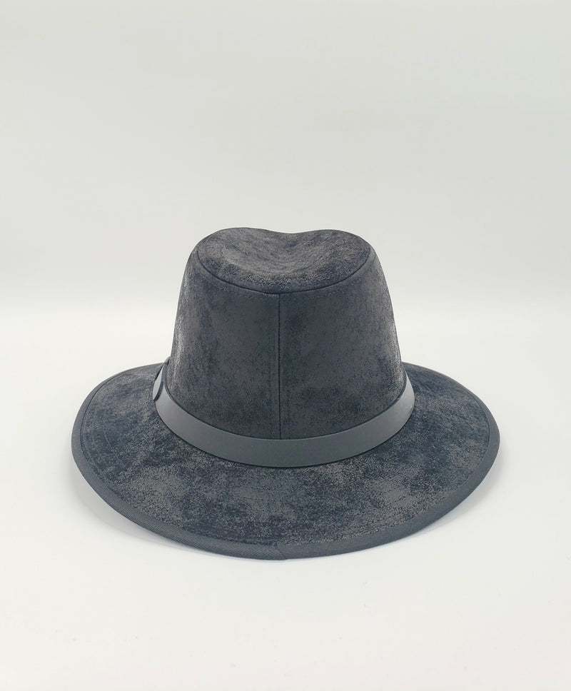 Distressed Leather Safari Hat (All Black)