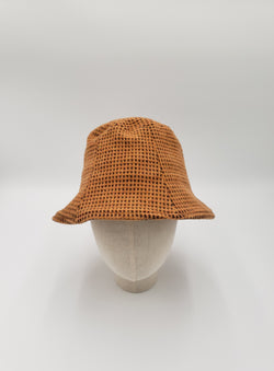 Earth Brown Wool Blend Waffle Knit 6-Plate Bucket Hat