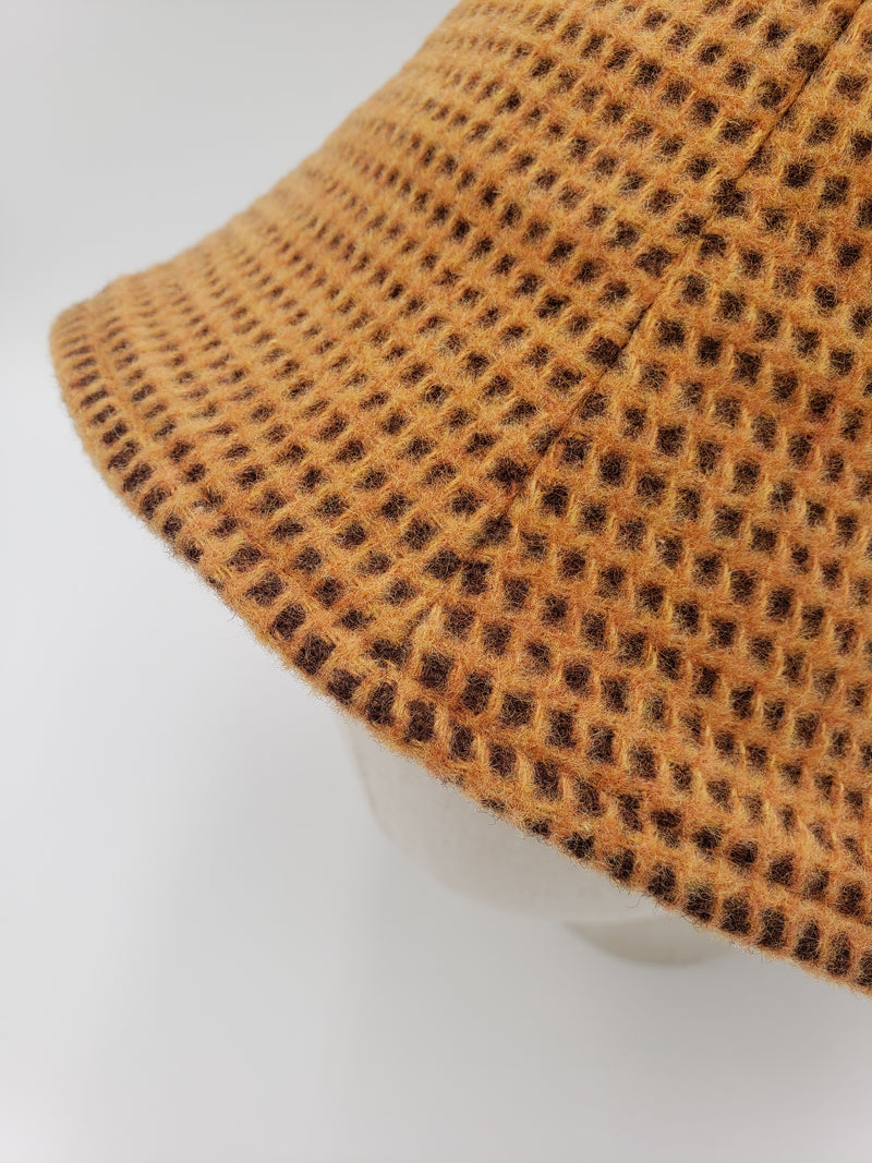 Earth Brown Wool Blend Waffle Knit 6-Plate Bucket Hat
