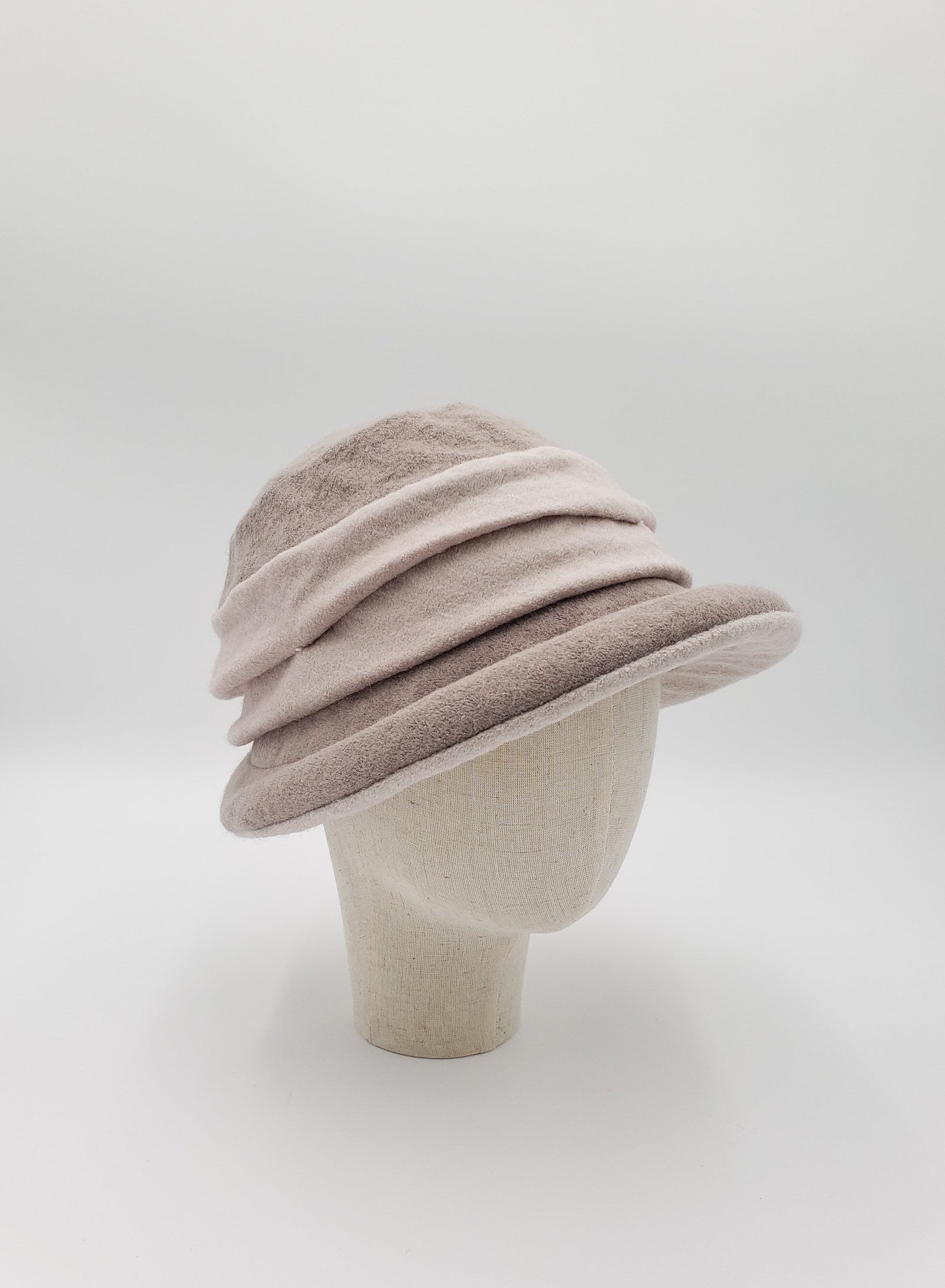Two-Toned Wool Blend Ruffled-Band Open-Back Cloche with Bow 