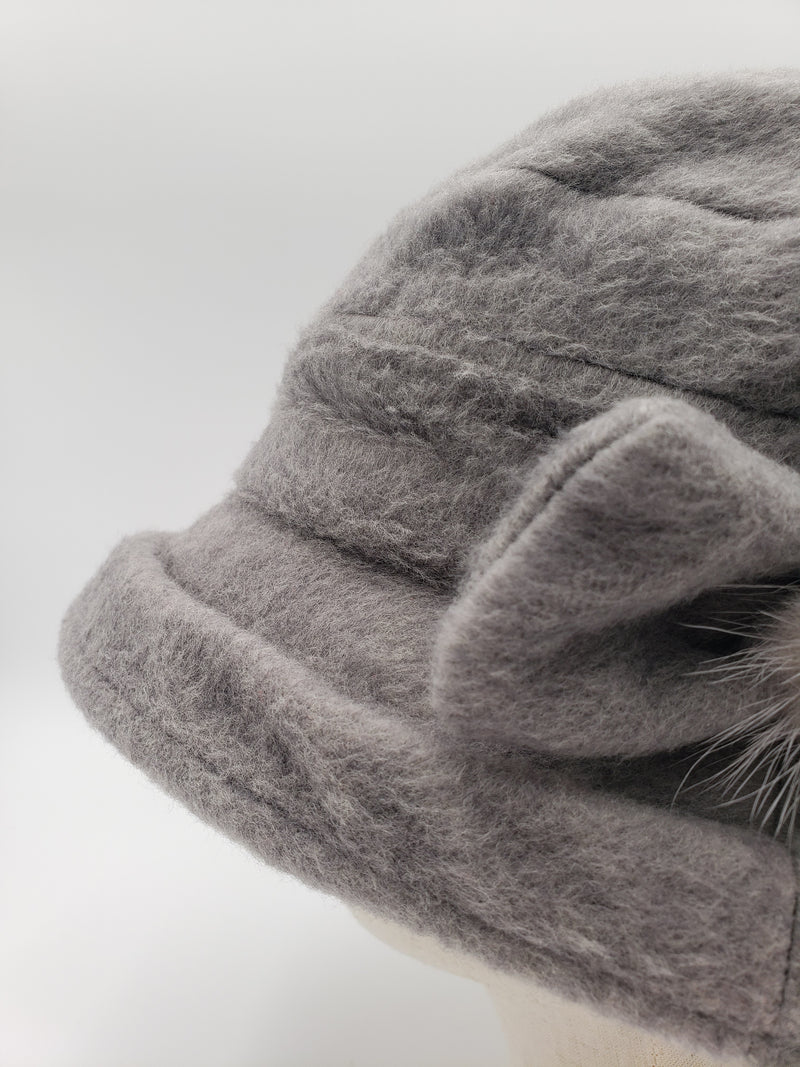 Cozy Winter Cloche with Furry Ball on Bow Knot