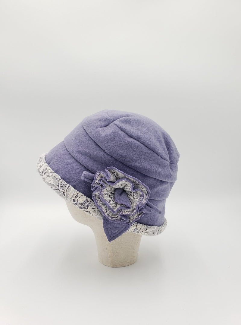 Wool Blend Lace Trim Cloche with Lace Flower Accent