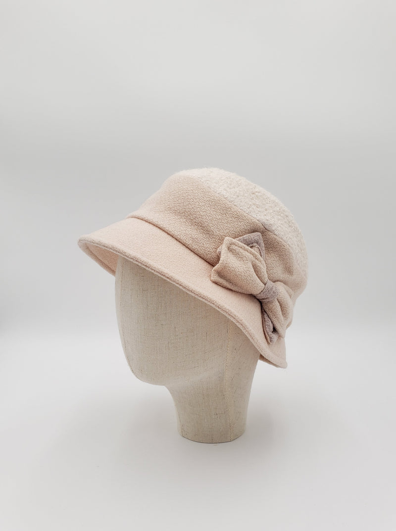 Curly-Fleeced Top Cloche with Bow Knot