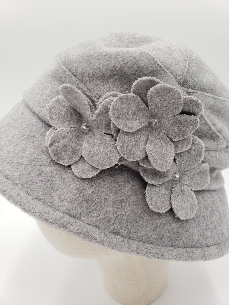 Wool Blend Cloche with Double Layered Flower