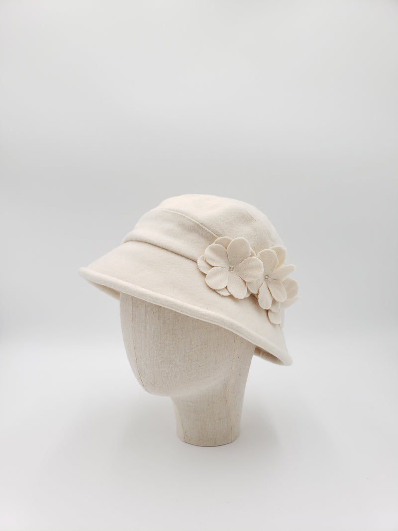 Wool Blend Cloche with Double Layered Flower