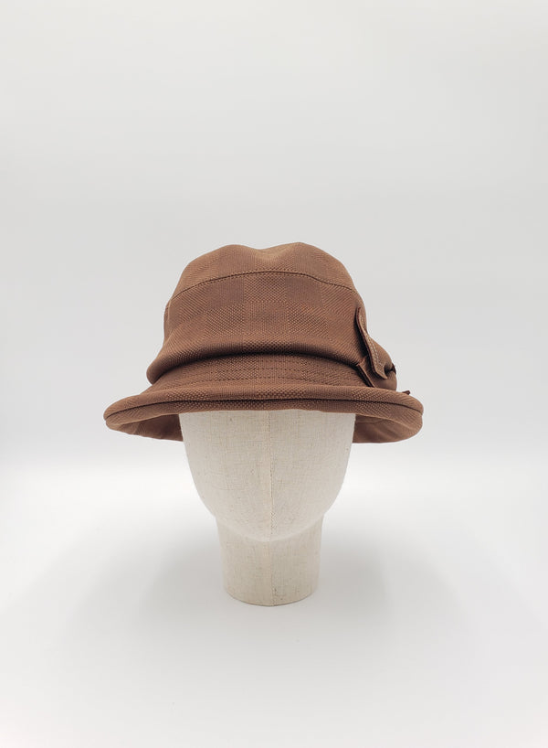 Invisible Checkered Rolled-Brim Cloche with Bow