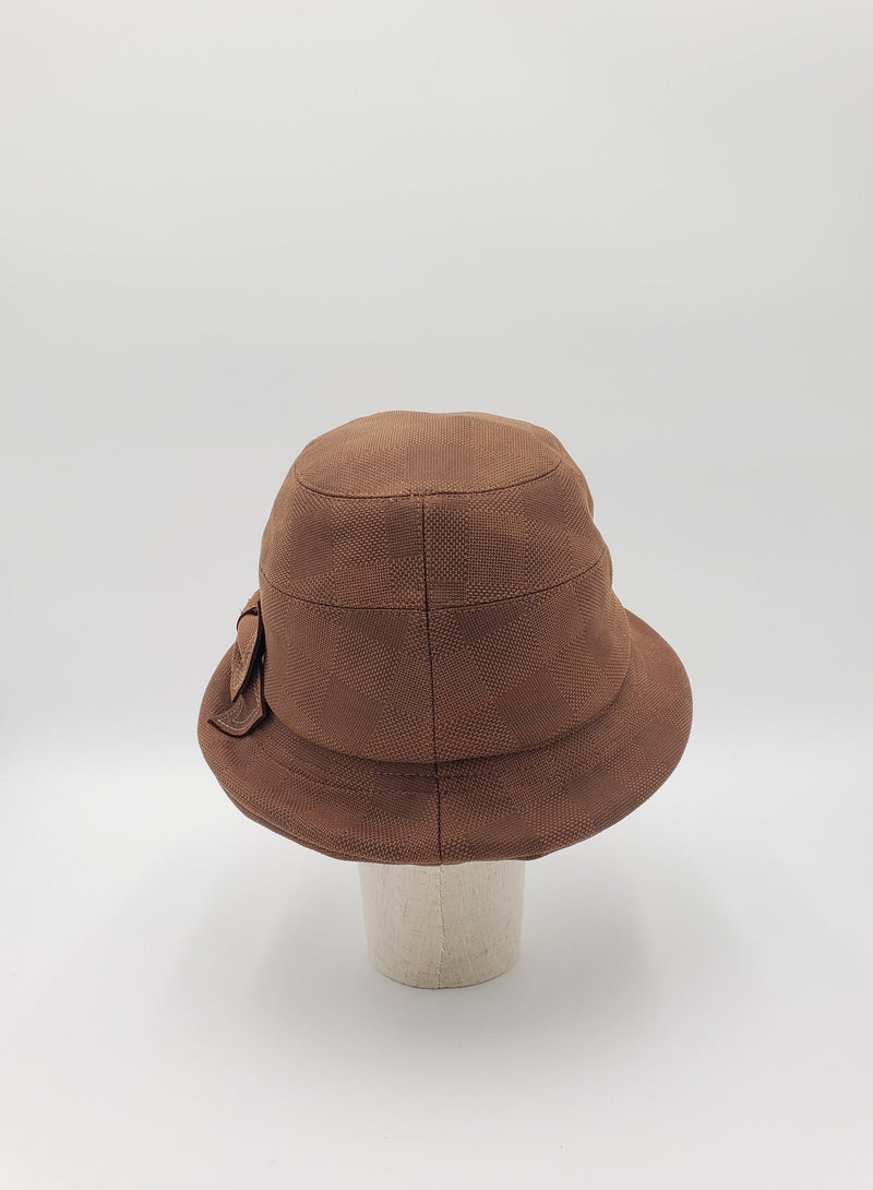 Invisible Checkered Rolled-Brim Cloche with Bow