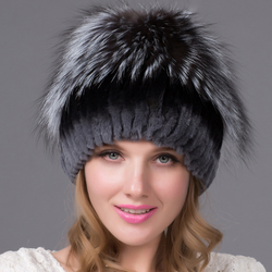 Rex Rabbit Stretch Hat with Fox Fur Top