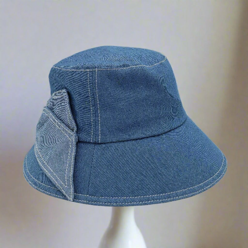 Cotton Open-Back Cloche with Big Stitched Bow