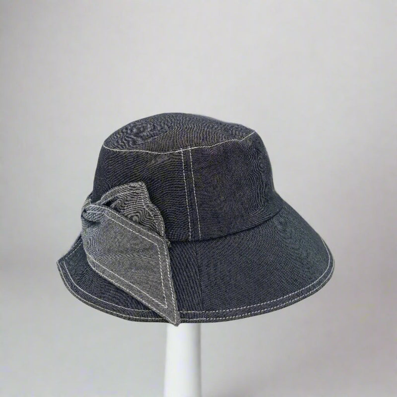 Cotton Open-Back Cloche with Big Stitched Bow