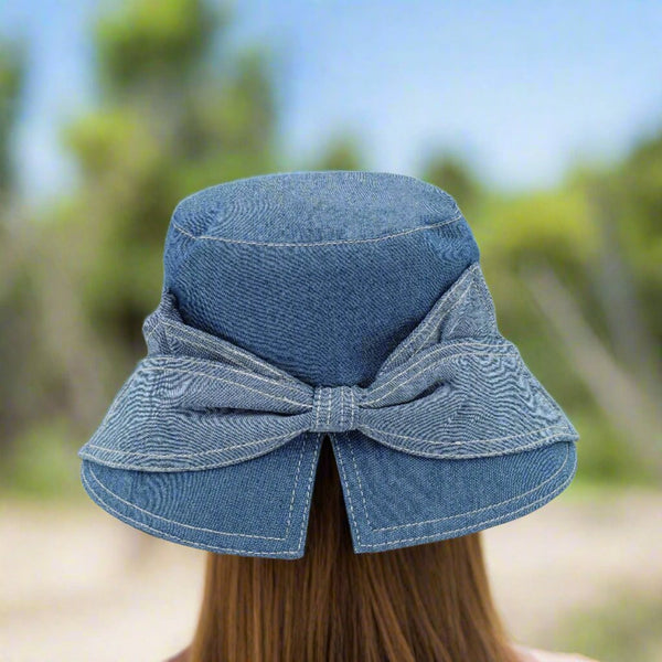 Cotton Open-Back Cloche with Big Stitched Bow