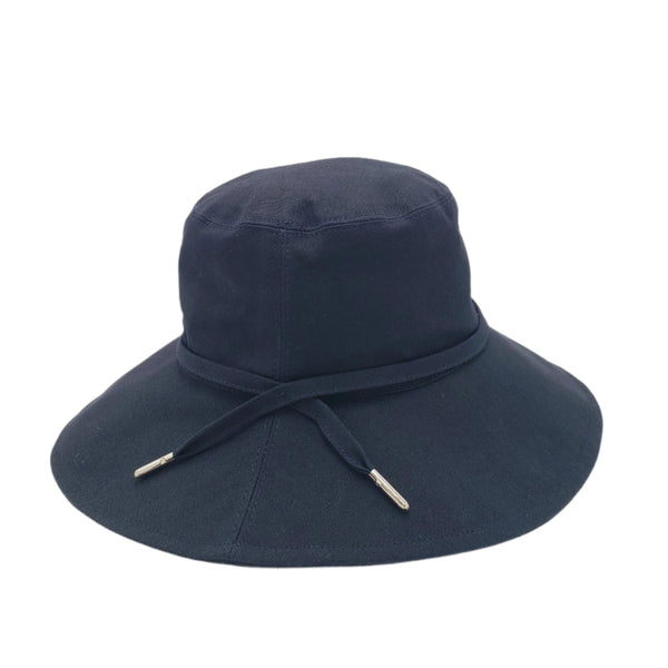 Wide Brim Bucket Hat with Metallic Accent Cross Tie Band