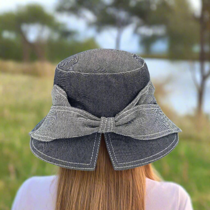 Cotton Open-Back Cloche with Big Stitched Bow