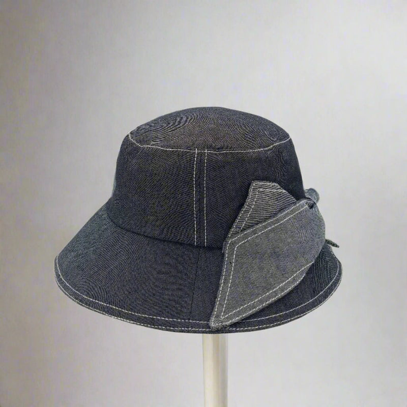 Cotton Open-Back Cloche with Big Stitched Bow