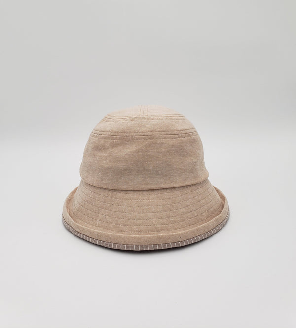 Cotton & Linen Roll-up Brim Elastic Back Cloche