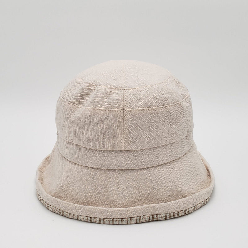 Cotton Embossed Cloche with Checkered Inner Brim