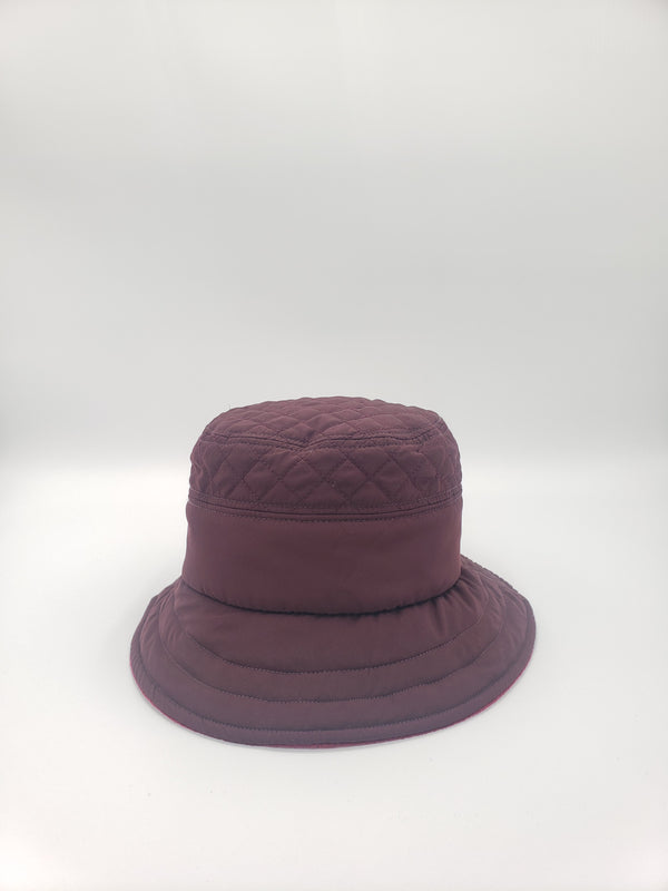 Quilted Rain Hat with Elastic Back - Burgundy