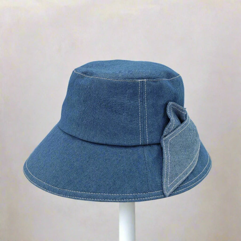 Cotton Open-Back Cloche with Big Stitched Bow