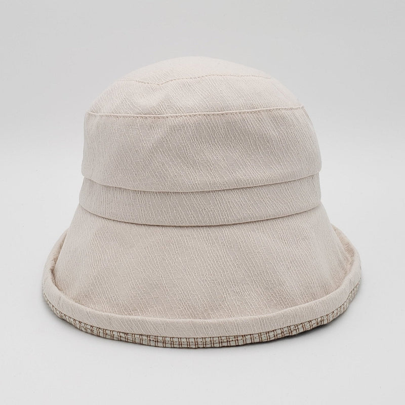 Cotton Embossed Cloche with Checkered Inner Brim