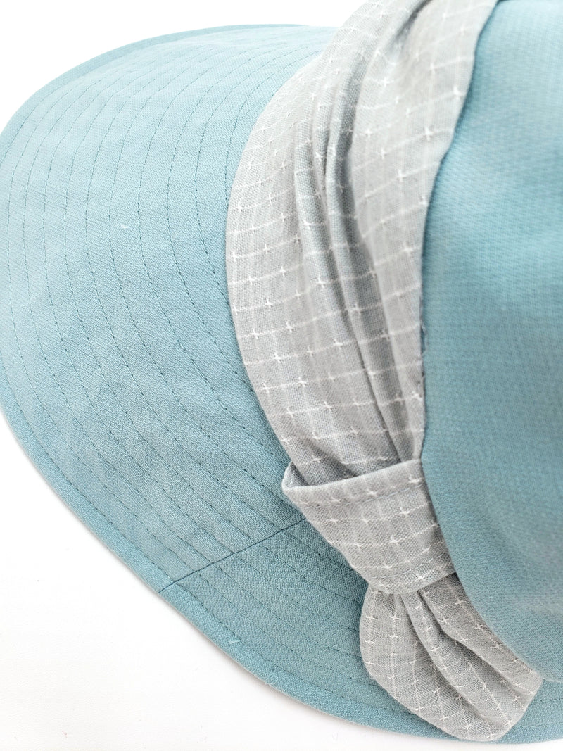 Long Brim Short-back Cotton Sunhat with Checkered Band