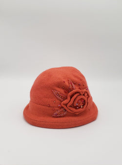 Woolen Knit Cloche with Stitched Beaded Flower