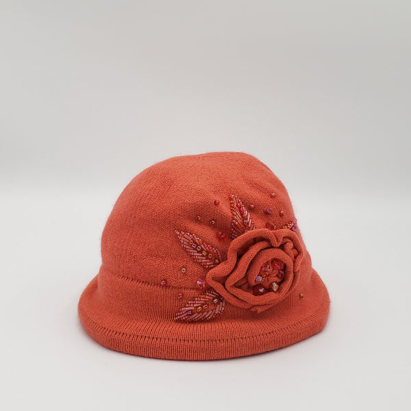 Woolen Knit Cloche with Stitched Beaded Flower – Brims & Things display picture 2