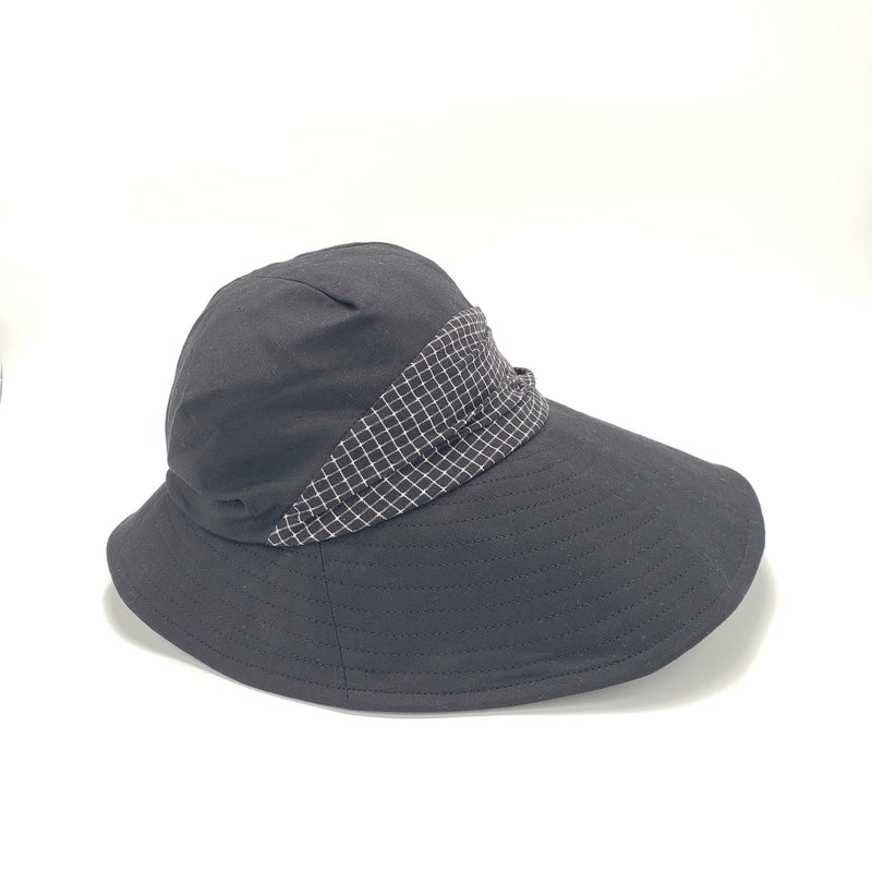 Long Brim Short-back Cotton Sunhat with Checkered Band