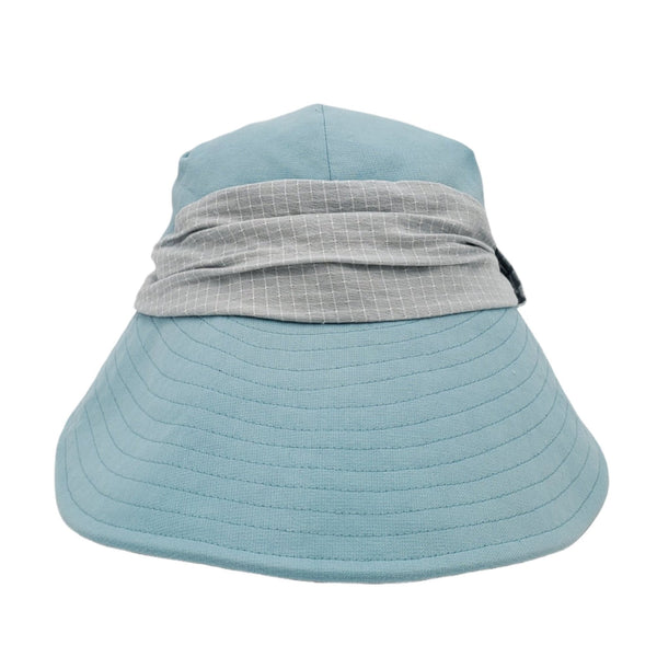 Long Brim Short-back Cotton Sunhat with Checkered Band