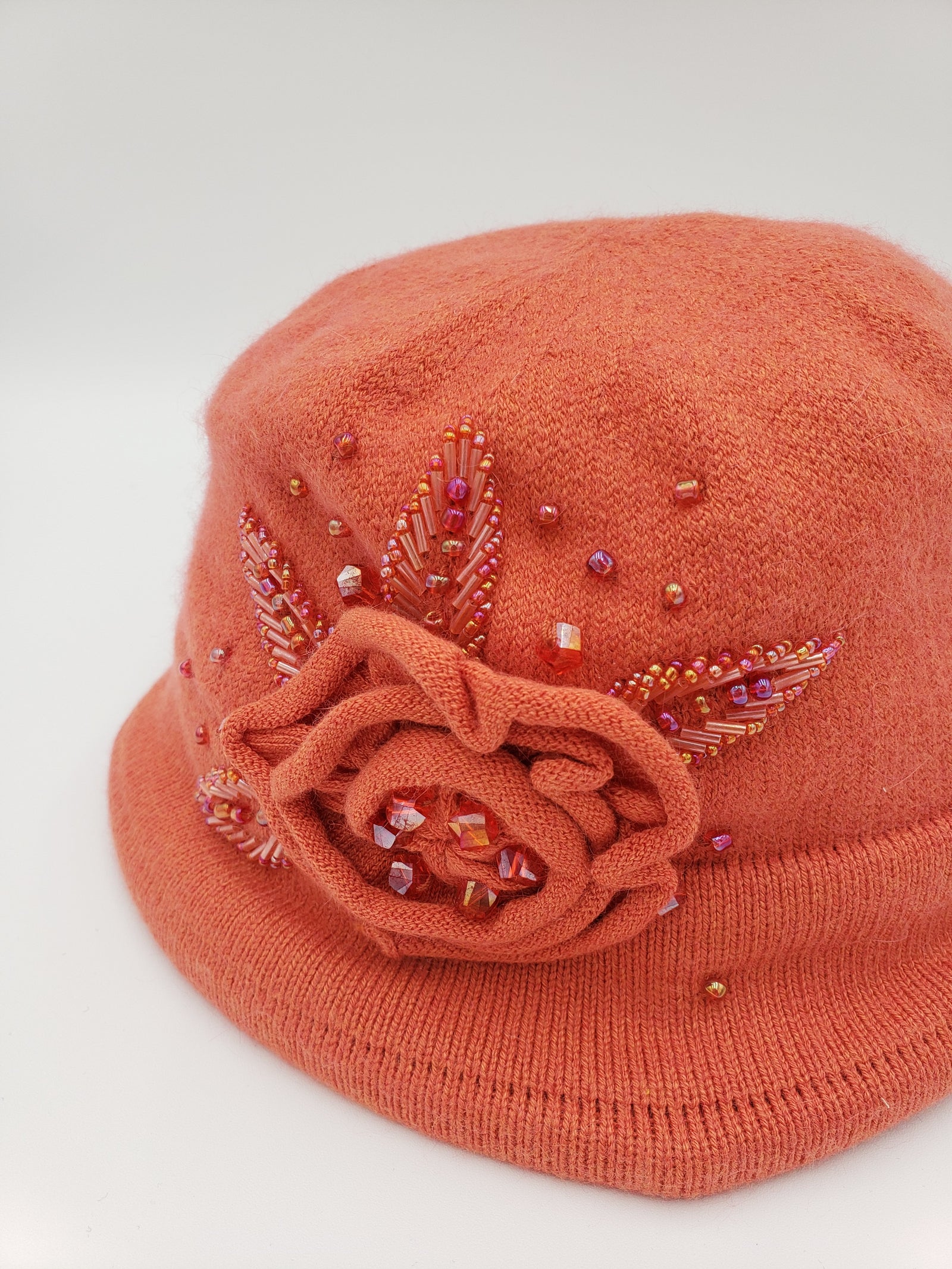 Woolen Knit Cloche with Stitched Beaded Flower – Brims & Things display picture 3