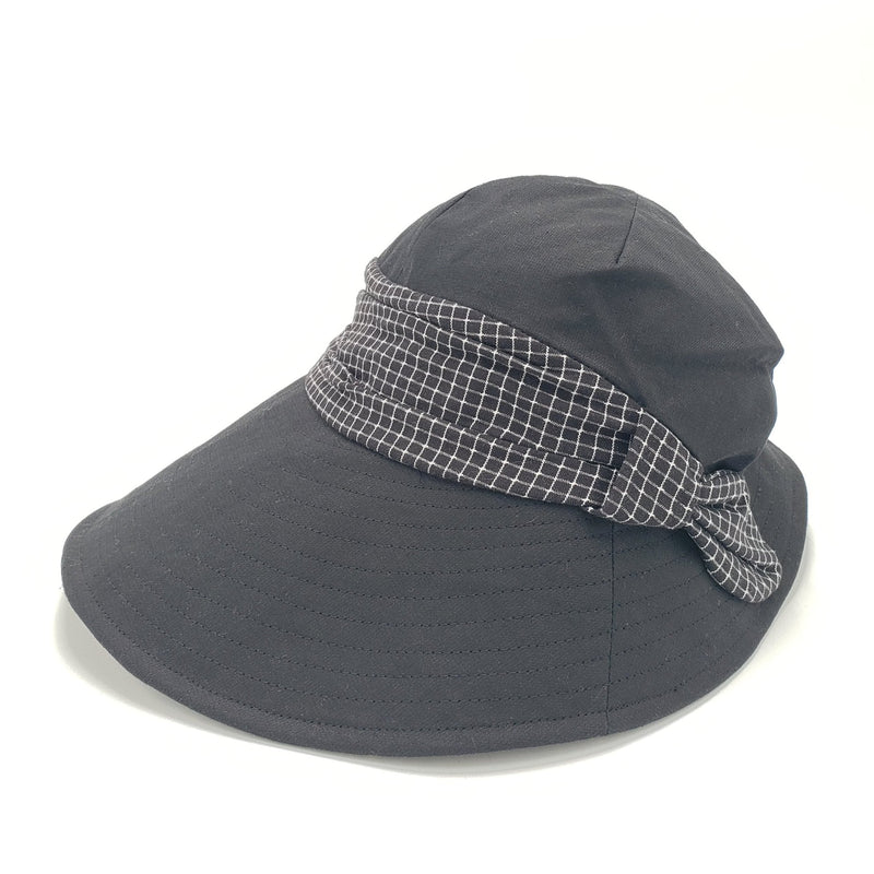 Long Brim Short-back Cotton Sunhat with Checkered Band