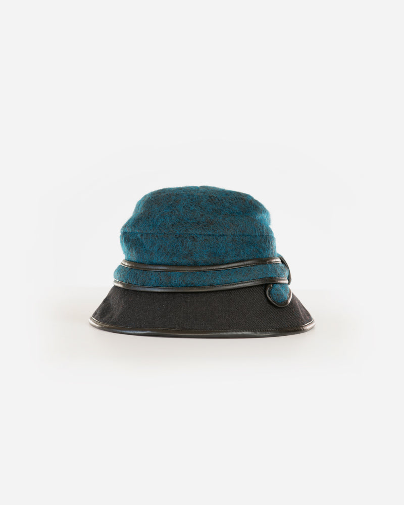 2-Tone Woolen Bound Edge Cloche with Tied Bow