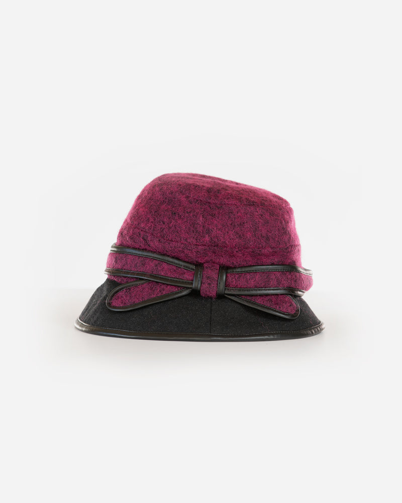 2-Tone Woolen Bound Edge Cloche with Tied Bow