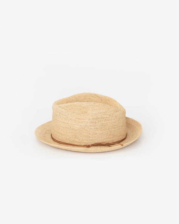 Hand Crochet Raffia Fedora with Waxed Cord
